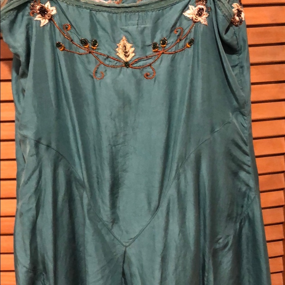Vintage Whistles Silk Teal Embroidered Dress - Picture 4 of 6